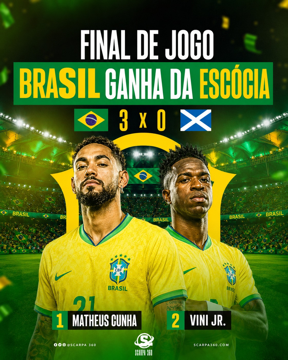 BRASIL GOLEIA A ESCÓCIA, GARANTE A LIDERANÇA DO GRUPO C E AVANÇA PARA O MATA-MATA DA COPA DO MUNDO